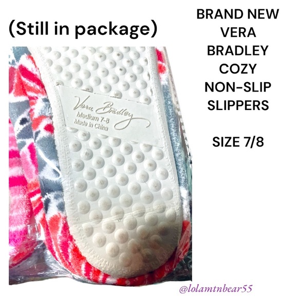 VERA BRADLEY RUBBER NON-SLIP BOTTOM COZY COLORFUL SHERPA SLIPPERS,NEW IN PACKAGE - Picture 3 of 10